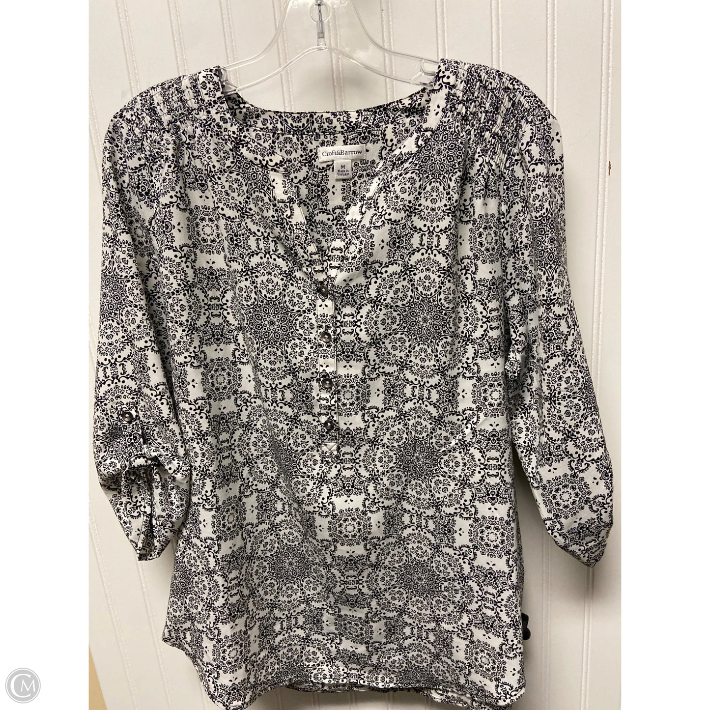 Top 3/4 Sleeve By Croft And Barrow In Black & White, Size: M