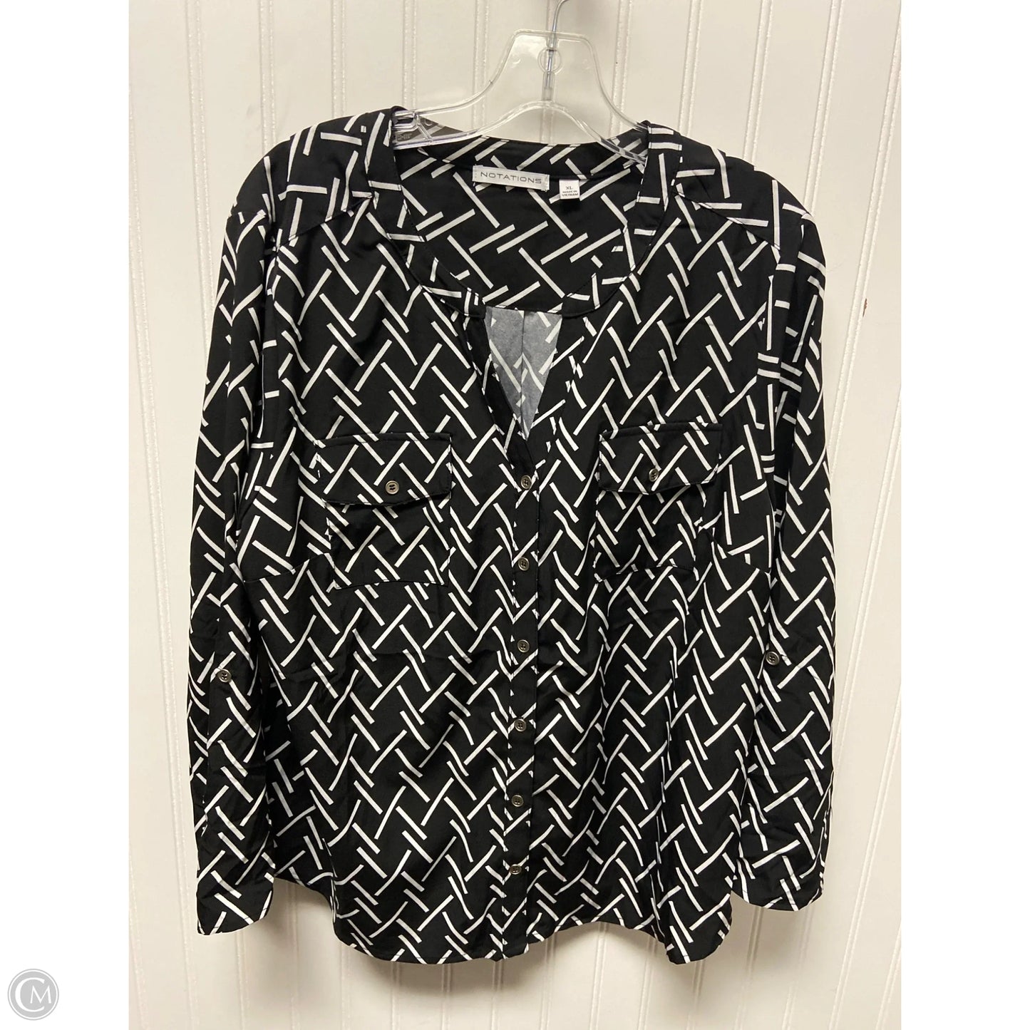 Top Long Sleeve By Notations In Black & White, Size: Xl