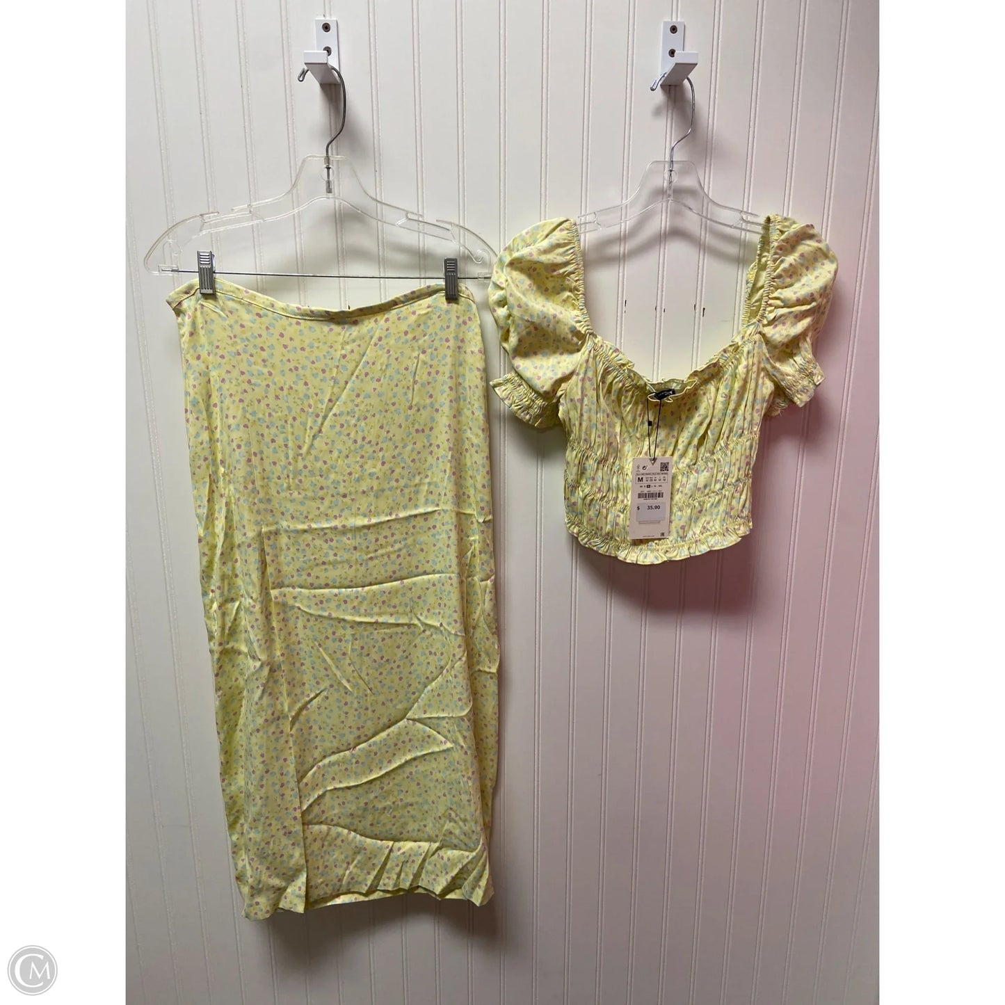 Skirt Set 2pc By Zara In Yellow, Size: L