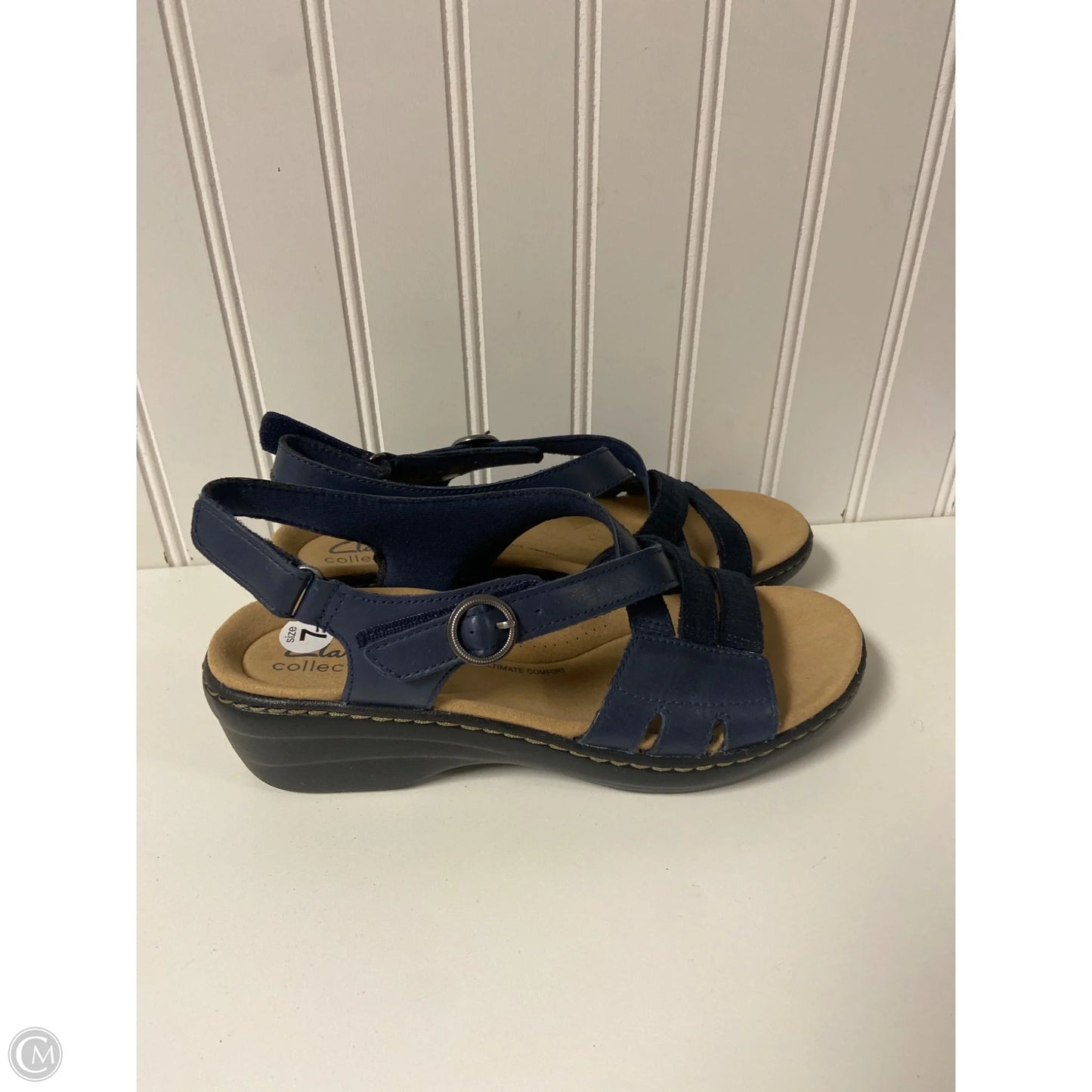 Sandals Heels Wedge By Clarks In Navy, Size: 7