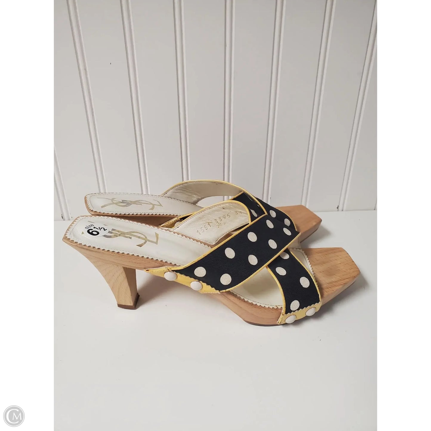 Sandals Luxury Designer By Yves Saint Laurent In Polkadot Pattern, Size: 6.5 or 37