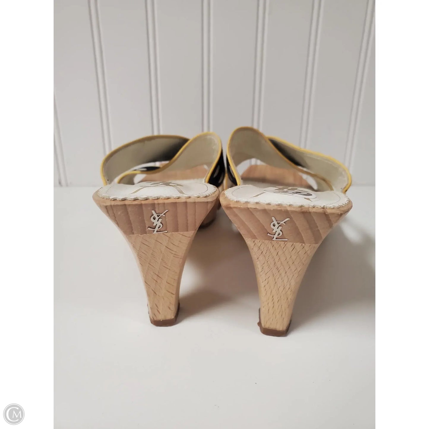 Sandals Luxury Designer By Yves Saint Laurent In Polkadot Pattern, Size: 6.5 or 37