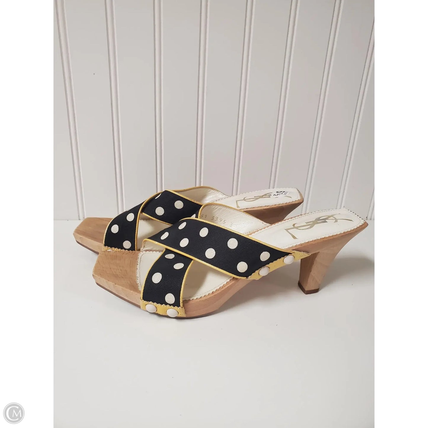 Sandals Luxury Designer By Yves Saint Laurent In Polkadot Pattern, Size: 6.5 or 37