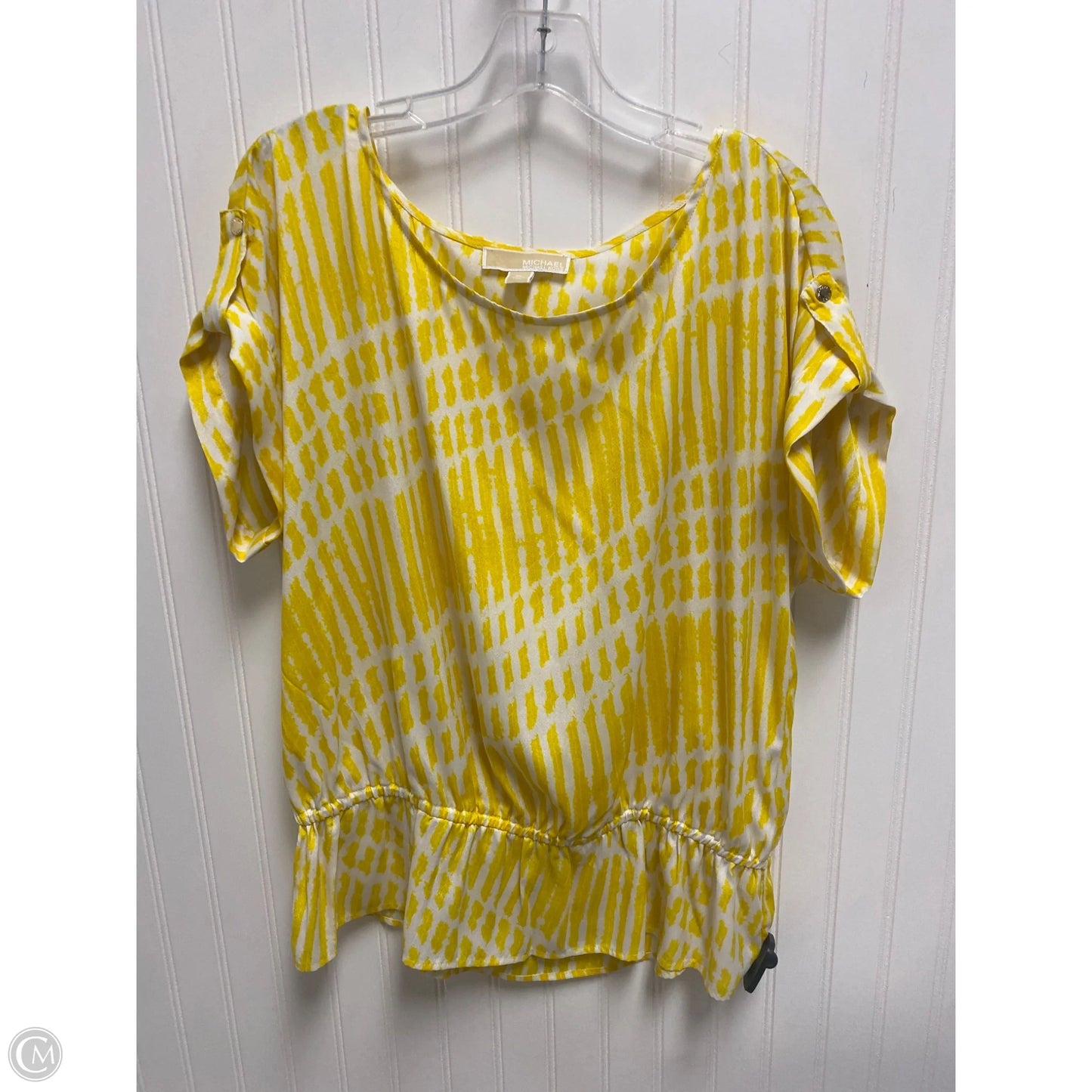 Top Short Sleeve By Michael By Michael Kors In White & Yellow, Size: Xl