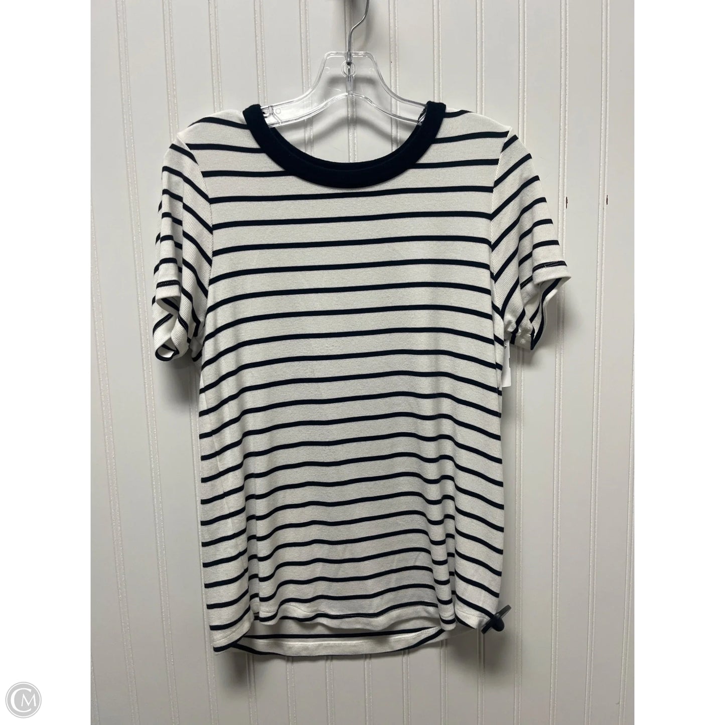 Top Short Sleeve By Evereve In Striped Pattern, Size: L