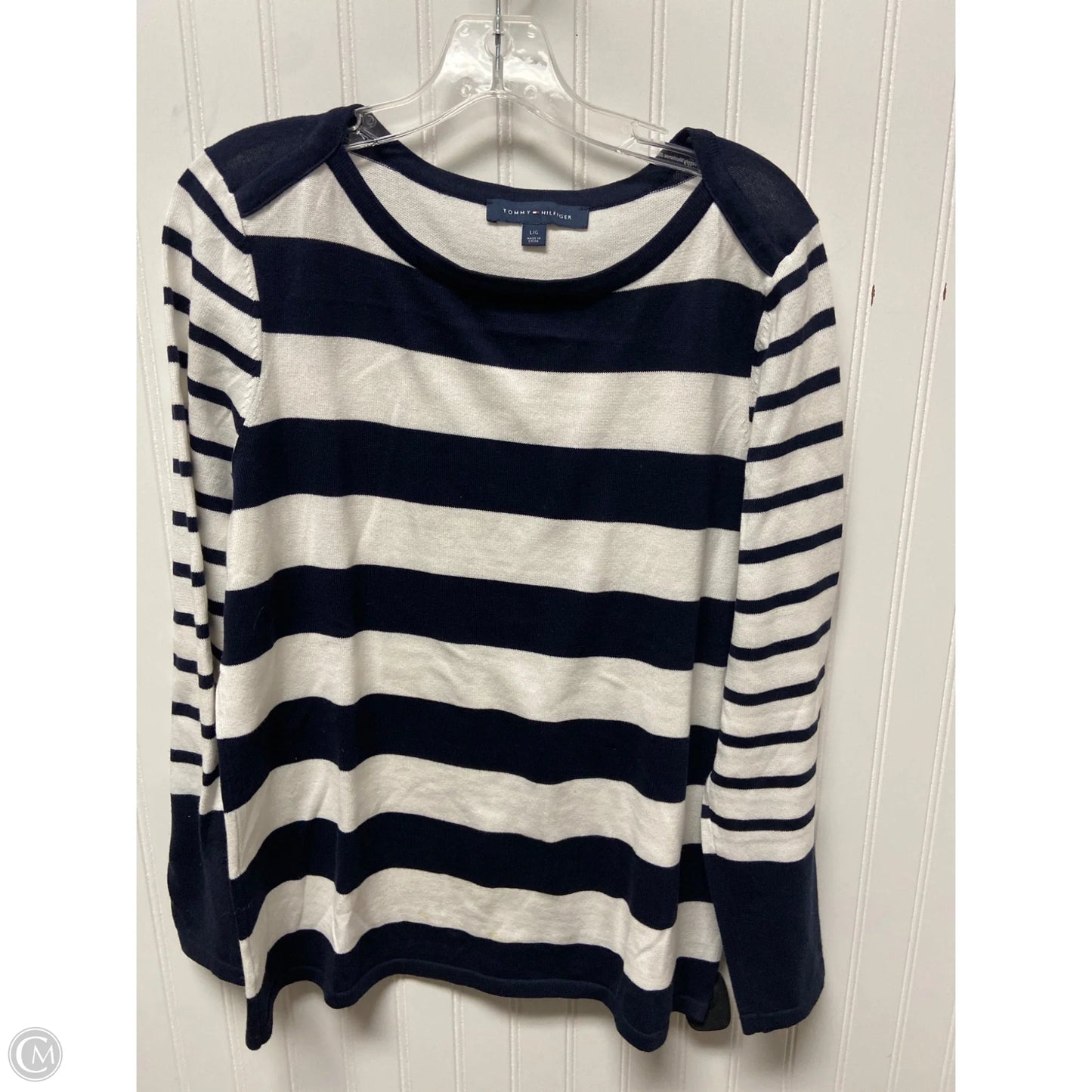 Sweater By Tommy Hilfiger In Striped Pattern, Size: L