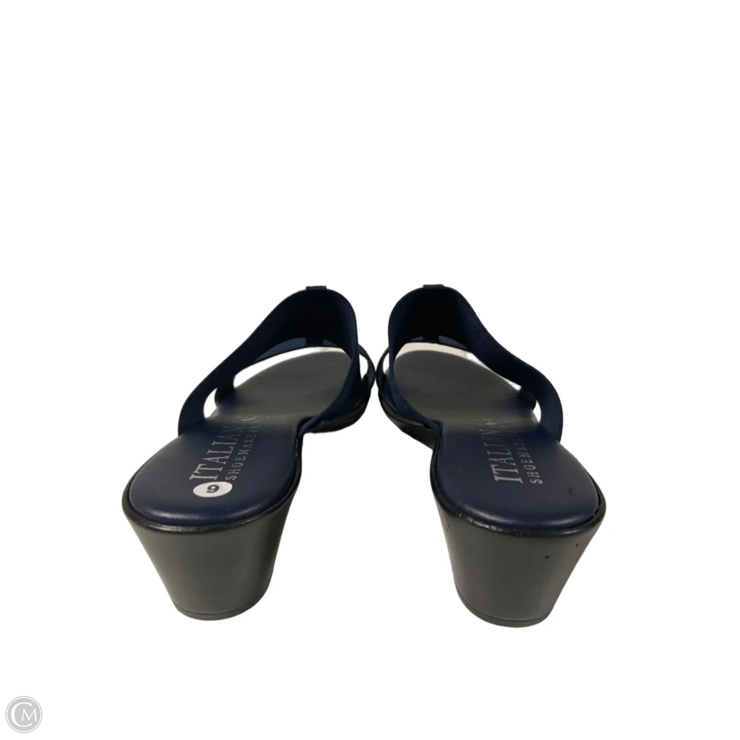 Sandals Heels Block By Italian Shoemakers In Navy, Size: 9