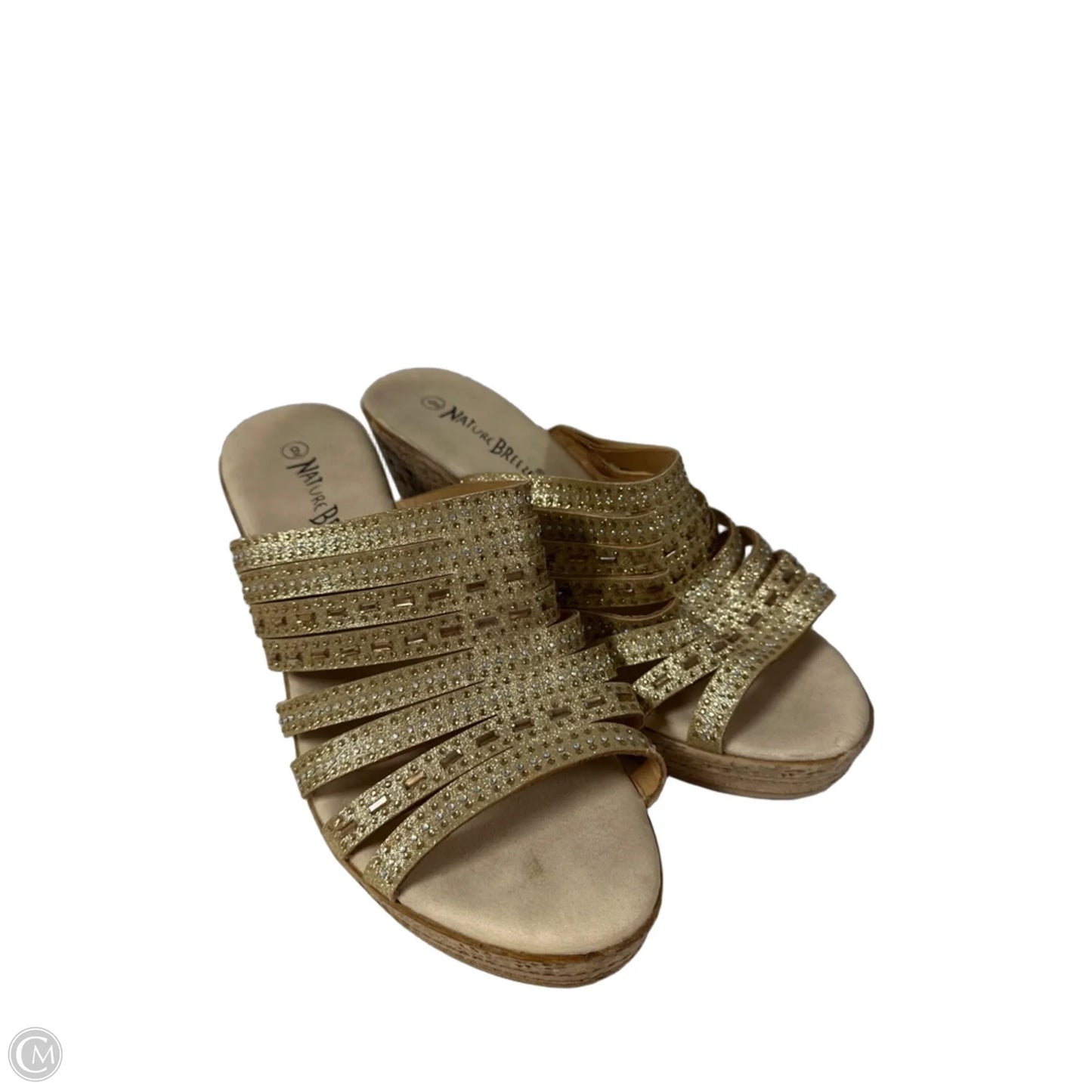 Shoes Heels Wedge By Nature Breeze In Gold, Size: 9