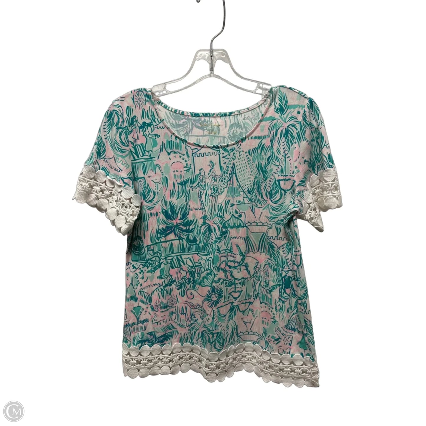Top Short Sleeve Designer By Lilly Pulitzer In Green, Size: S