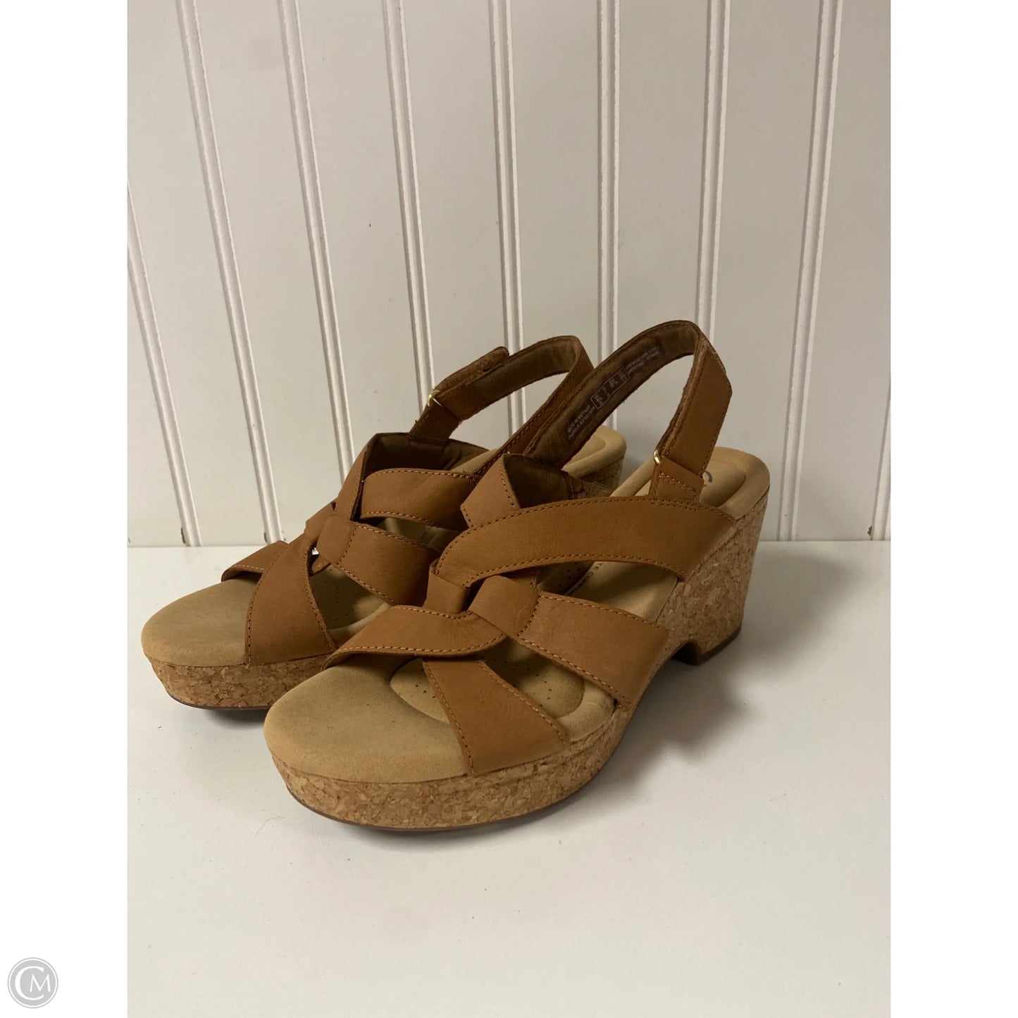 Sandals Heels Wedge By Clarks In Tan, Size: 7