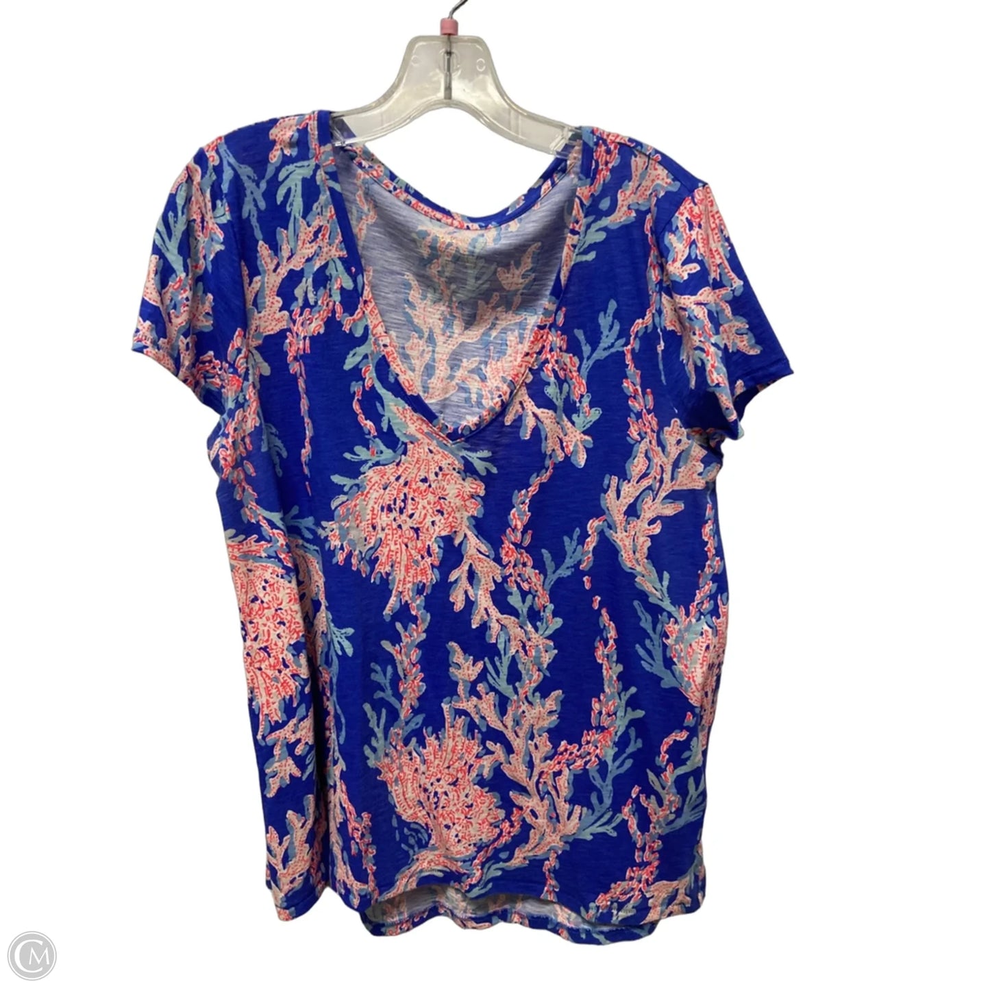 Top Short Sleeve Designer By Lilly Pulitzer In Blue & Red, Size: L