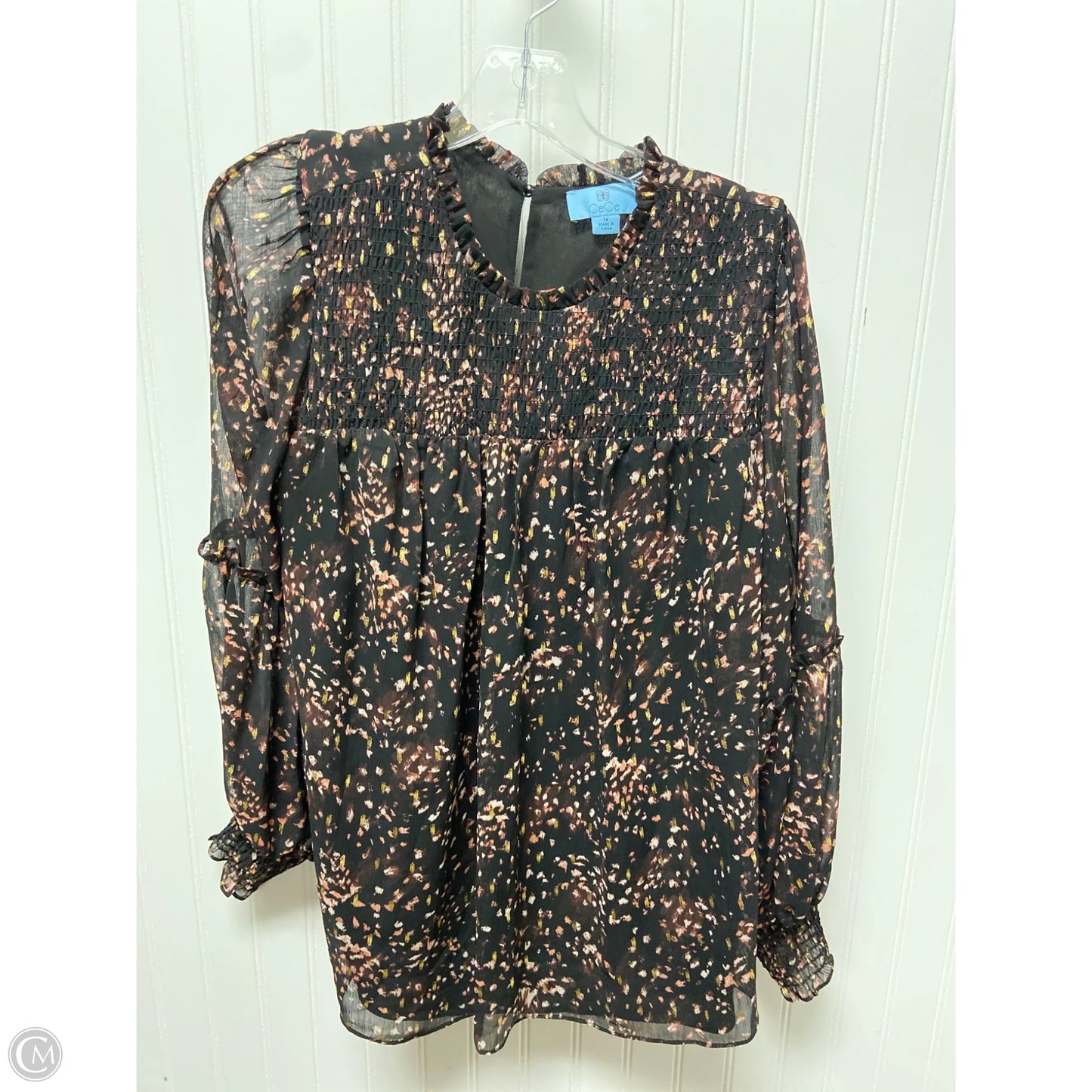 Top Long Sleeve By Cece In Black & Pink, Size: 1x