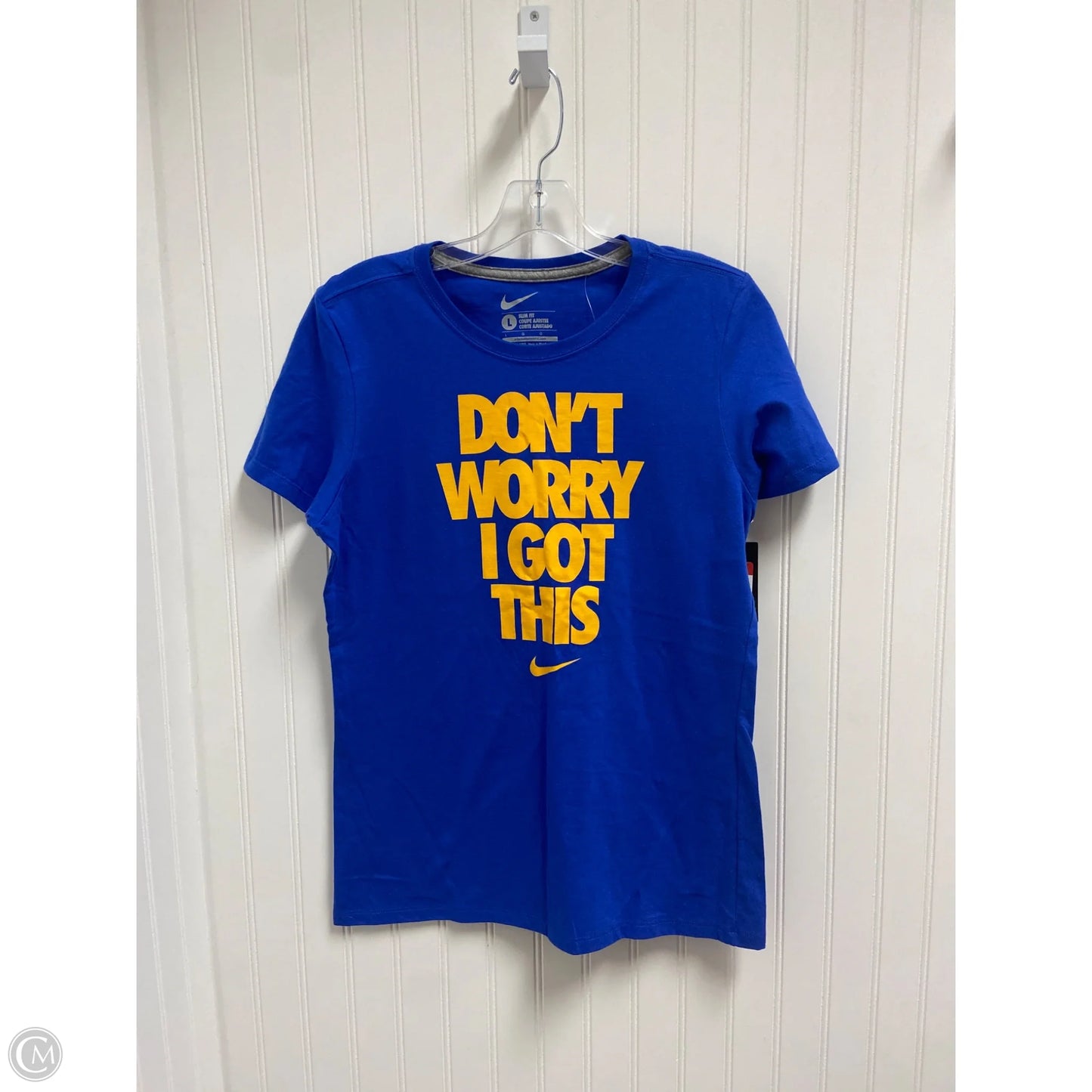Athletic Top Short Sleeve By Nike In Blue, Size: L