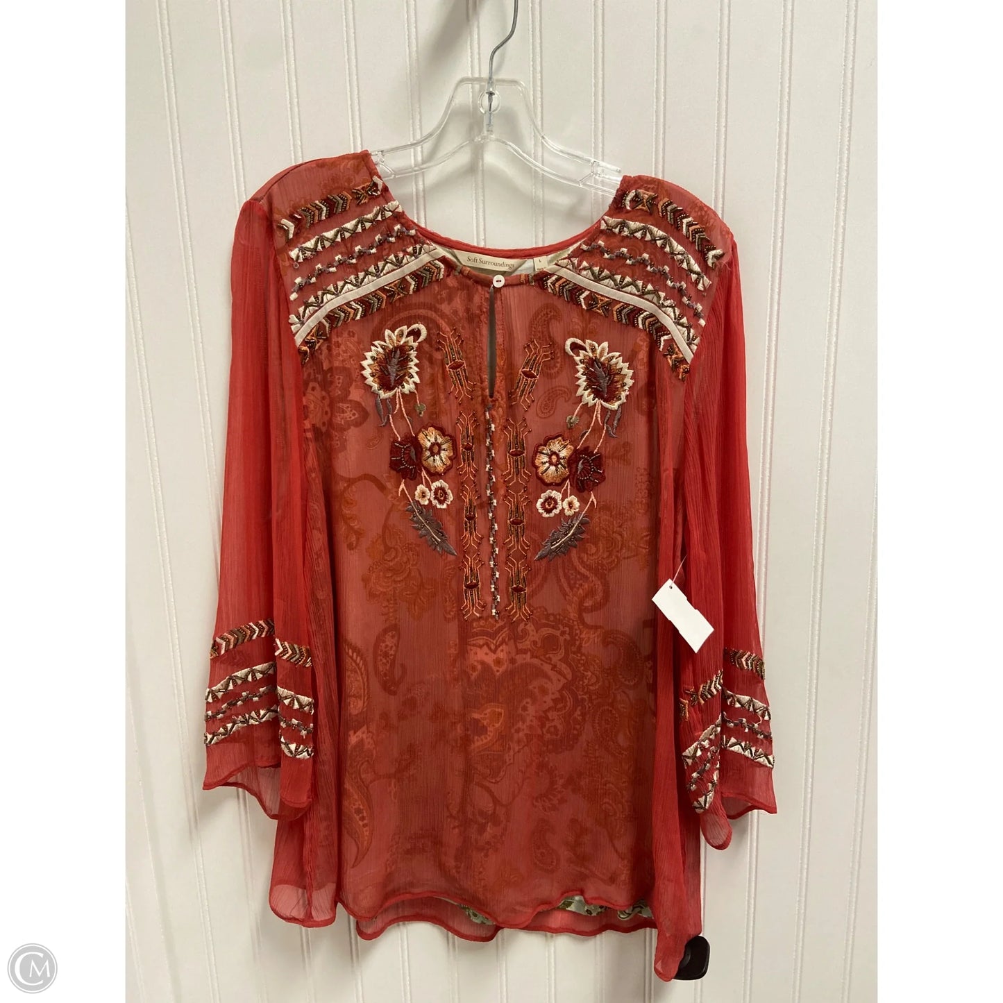 Top Long Sleeve By Soft Surroundings In Red & White, Size: L