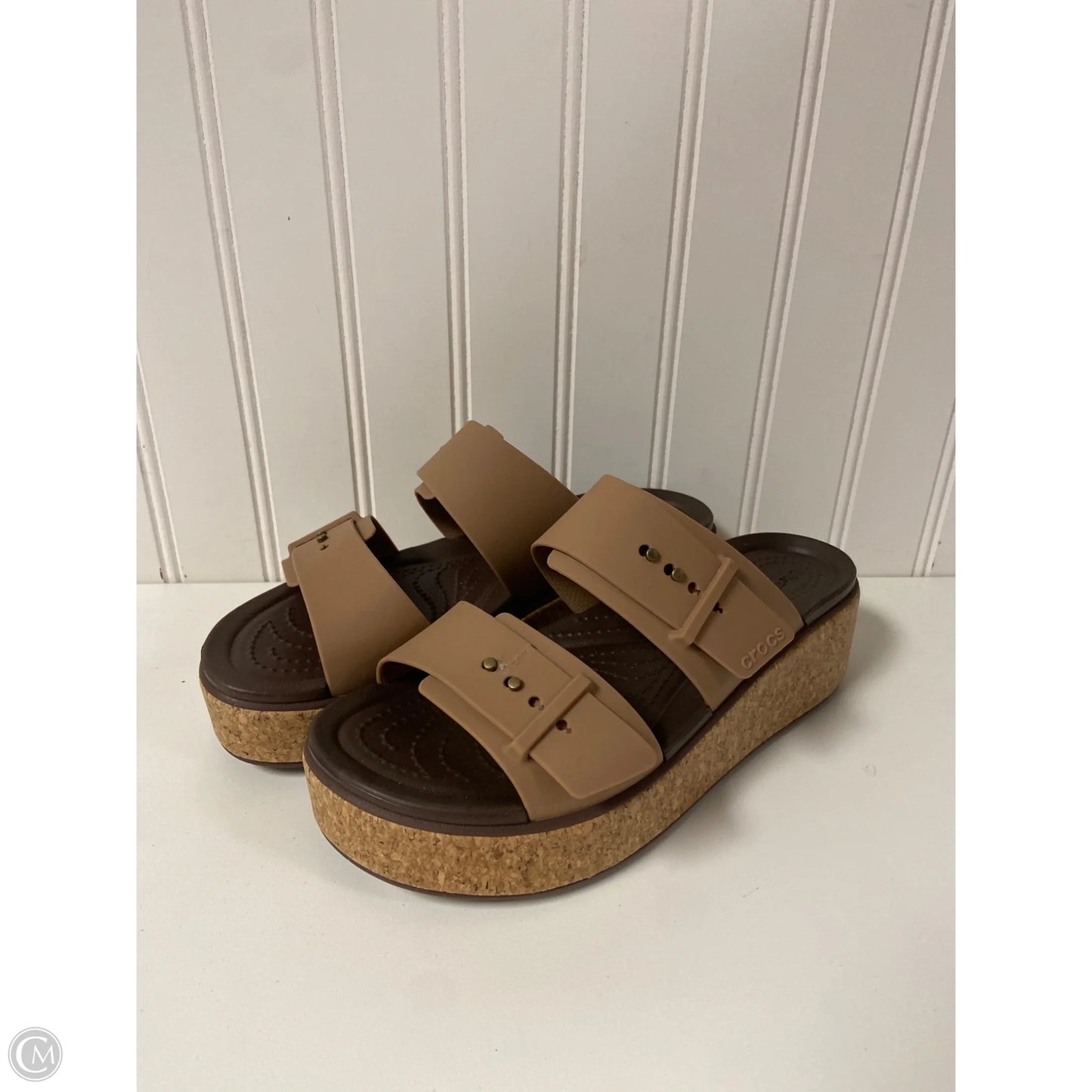 Sandals Flats By Crocs In Brown, Size: 7