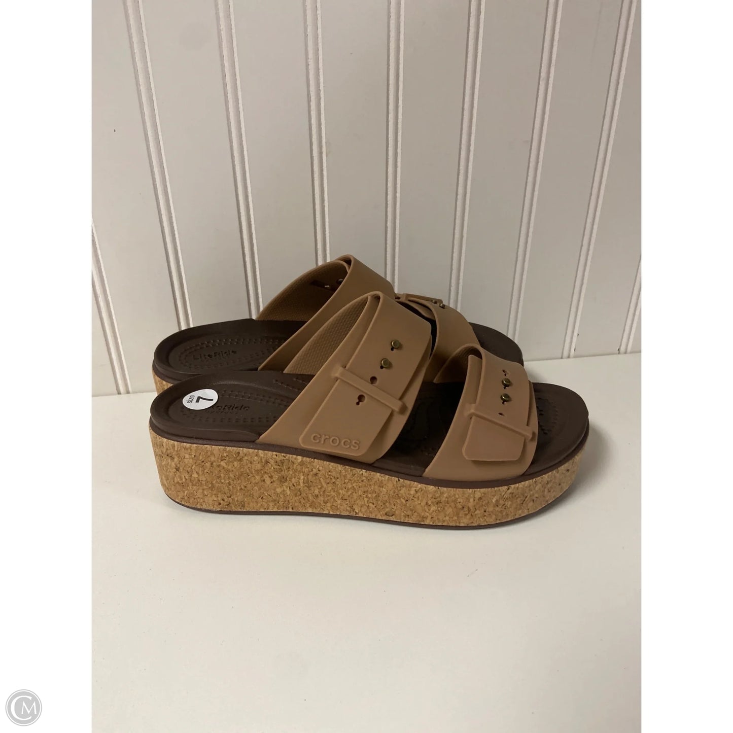 Sandals Flats By Crocs In Brown, Size: 7