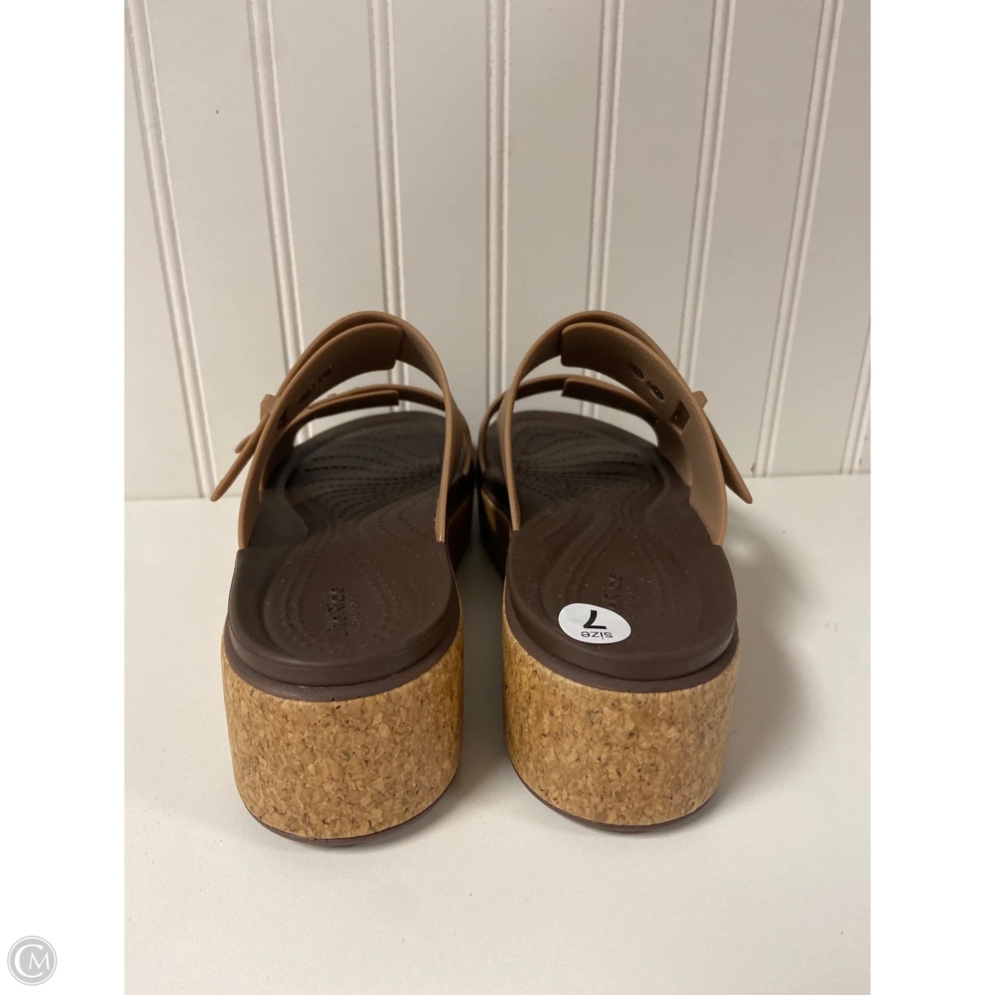 Sandals Flats By Crocs In Brown, Size: 7