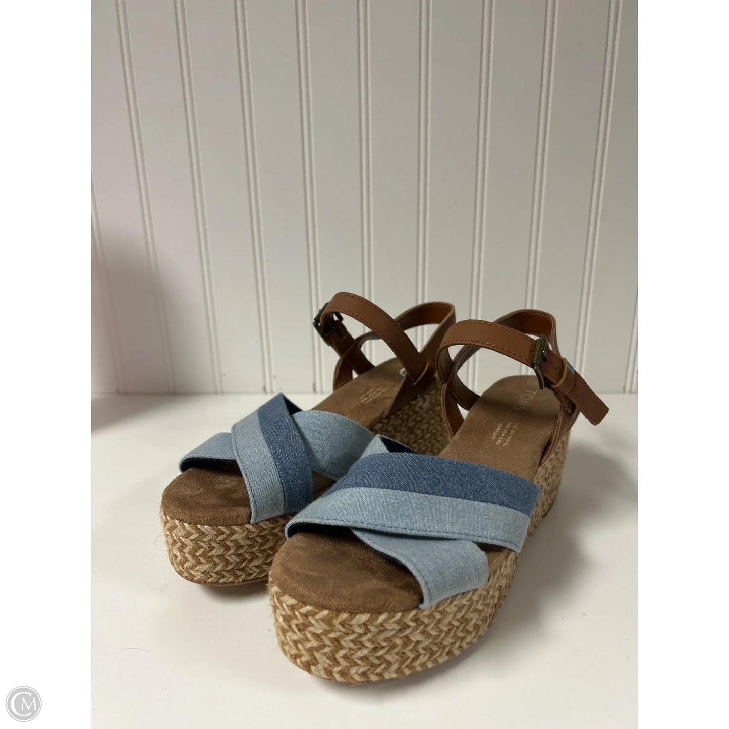 Sandals Heels Wedge By Toms In Blue Denim, Size: 6.5