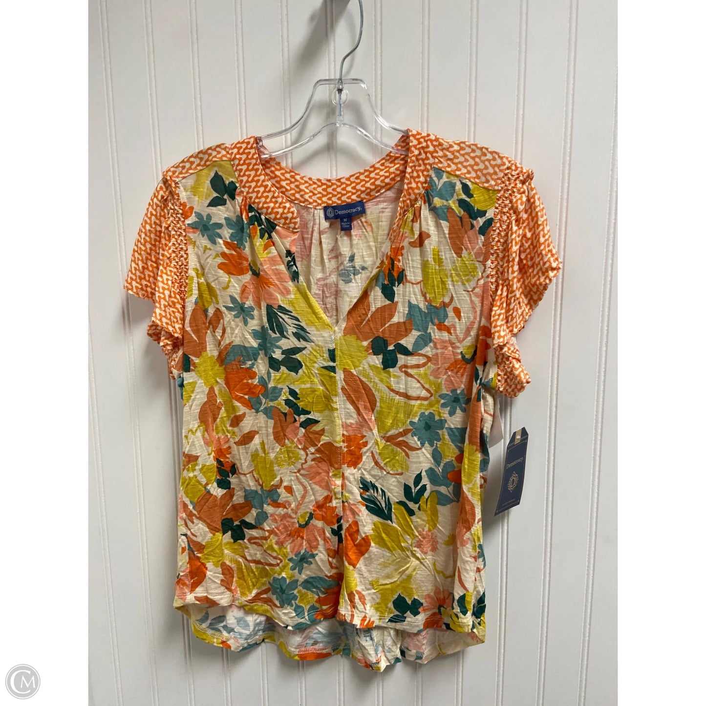 Top Short Sleeve By Democracy In Orange & Yellow, Size: M