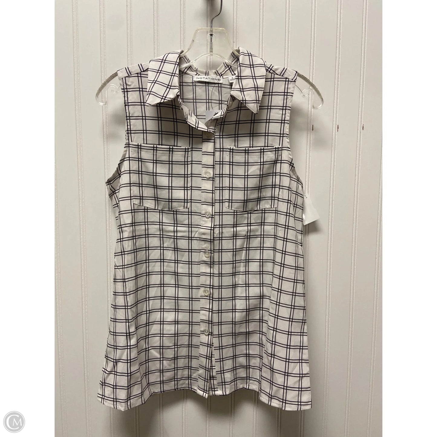 Top Sleeveless By Notations In Black & White, Size: S