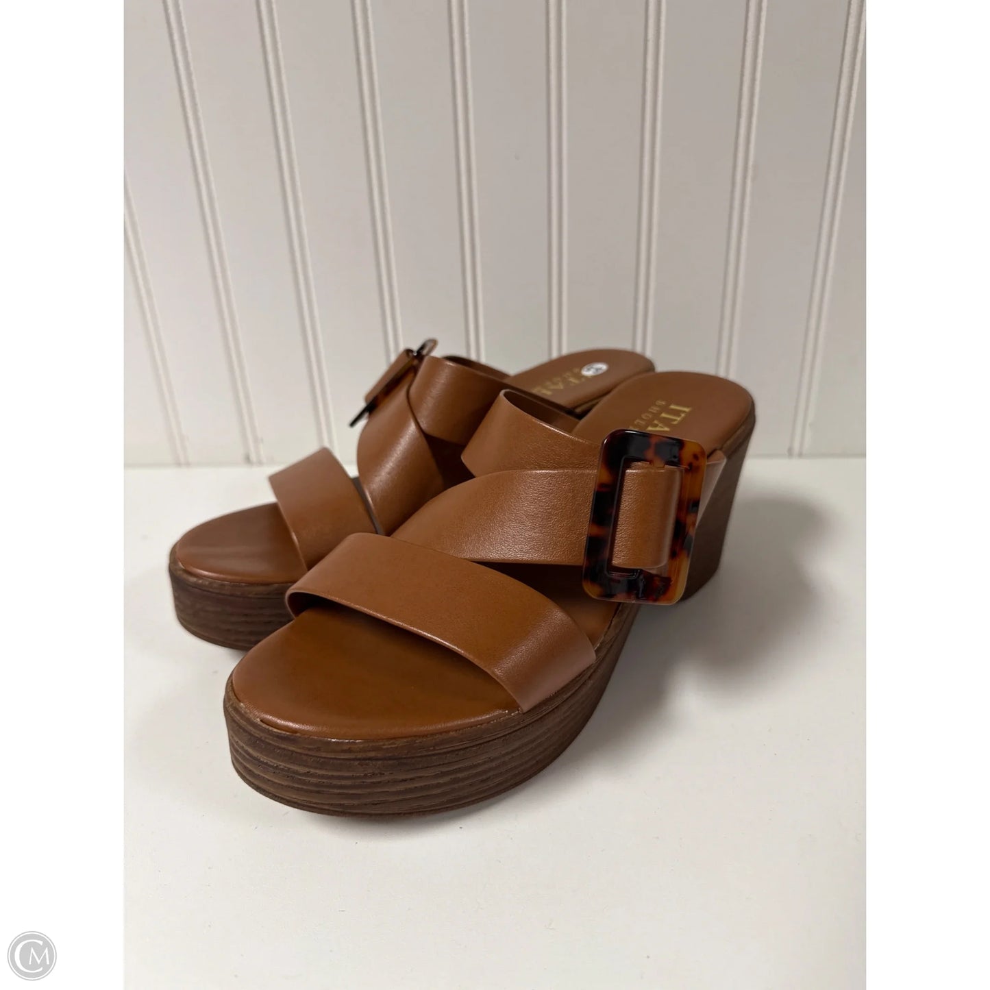 Sandals Heels Block By Italian Shoemakers In Brown, Size: 8.5