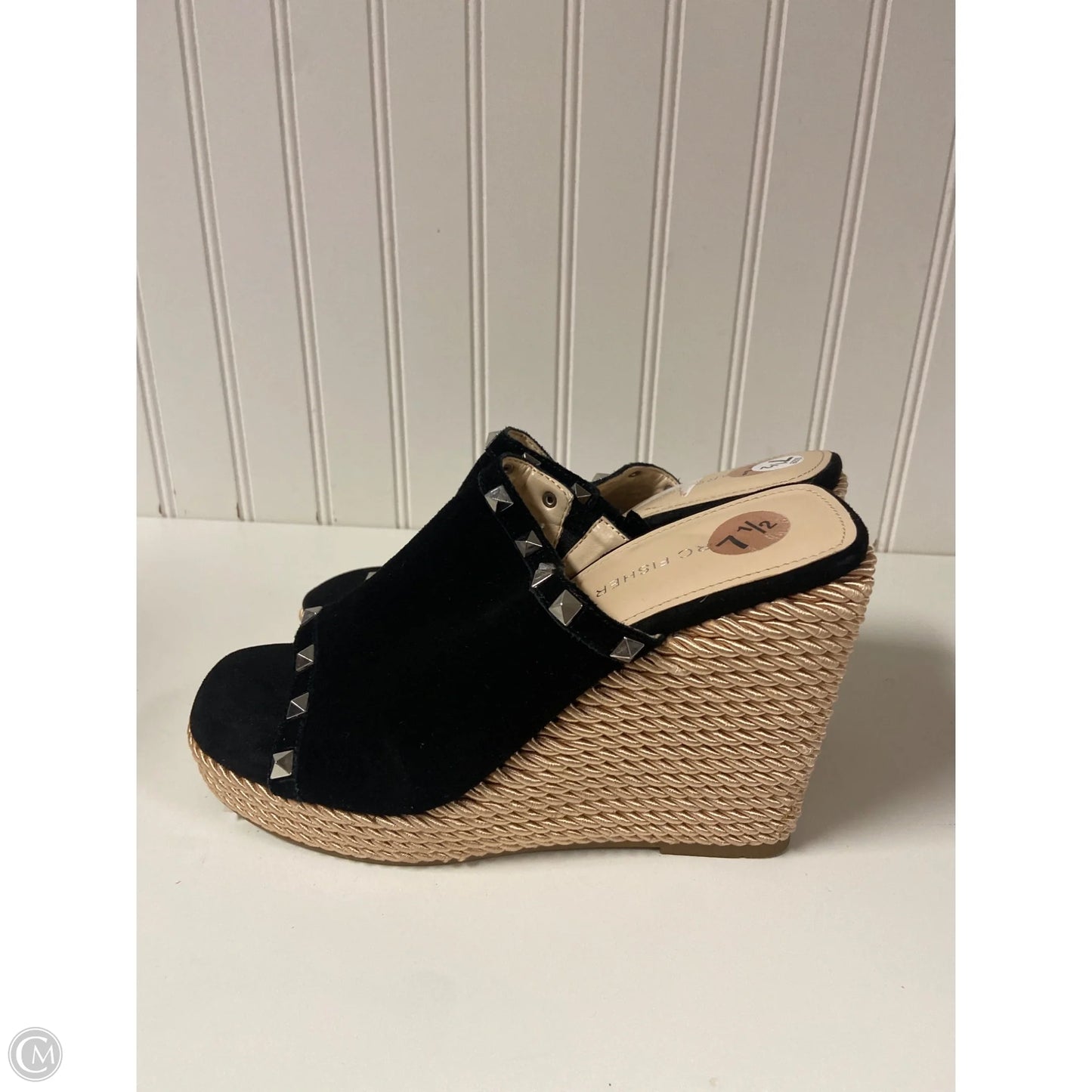 Sandals Heels Wedge By Marc Fisher In Black & Cream, Size: 7.5
