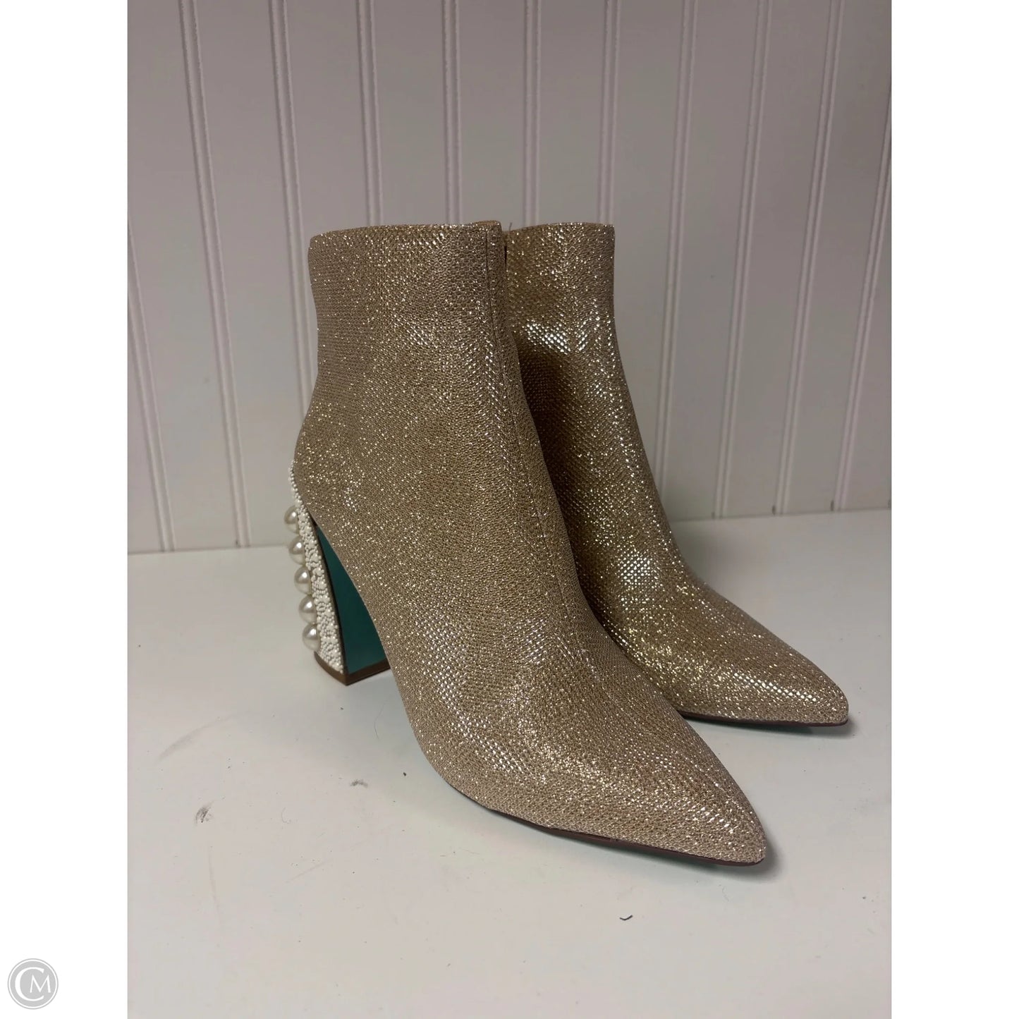 Boots Ankle Heels By Betsey Johnson In Cream & Tan, Size: 9