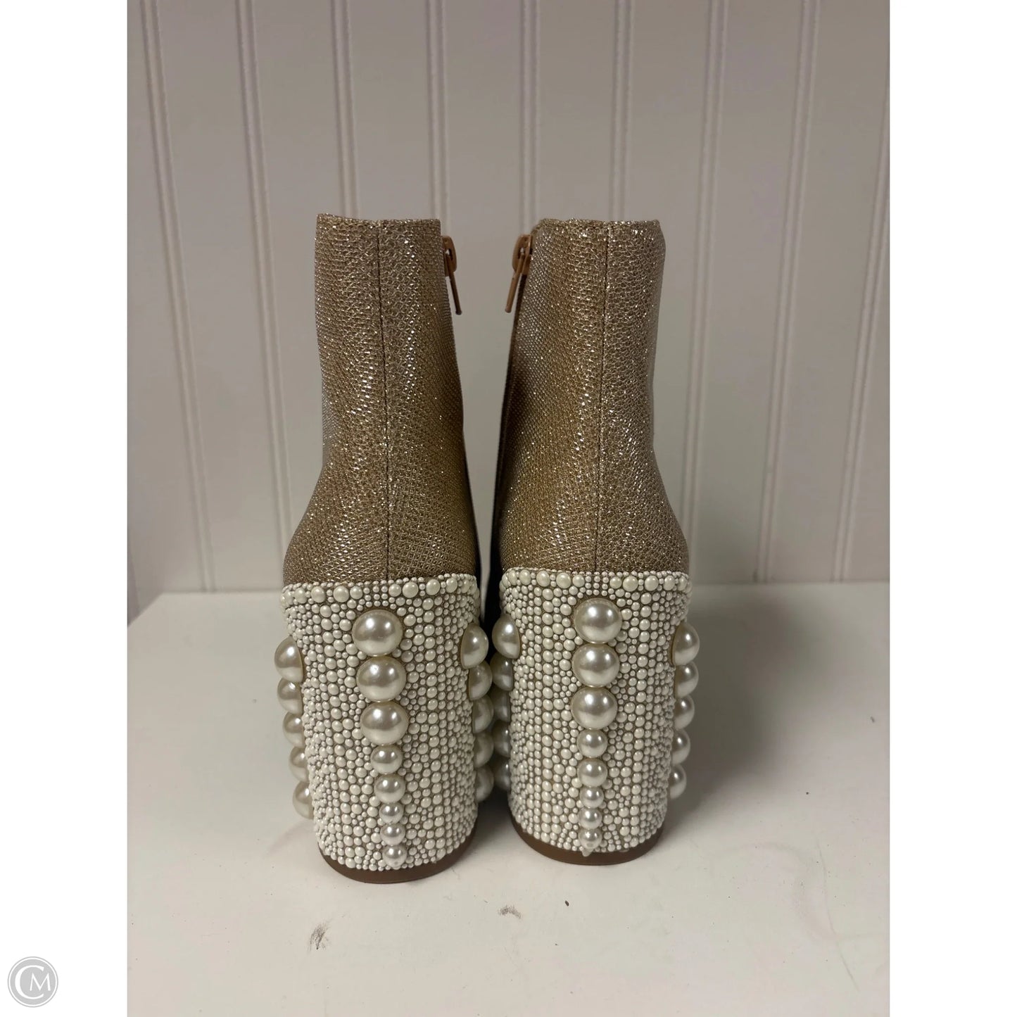 Boots Ankle Heels By Betsey Johnson In Cream & Tan, Size: 9