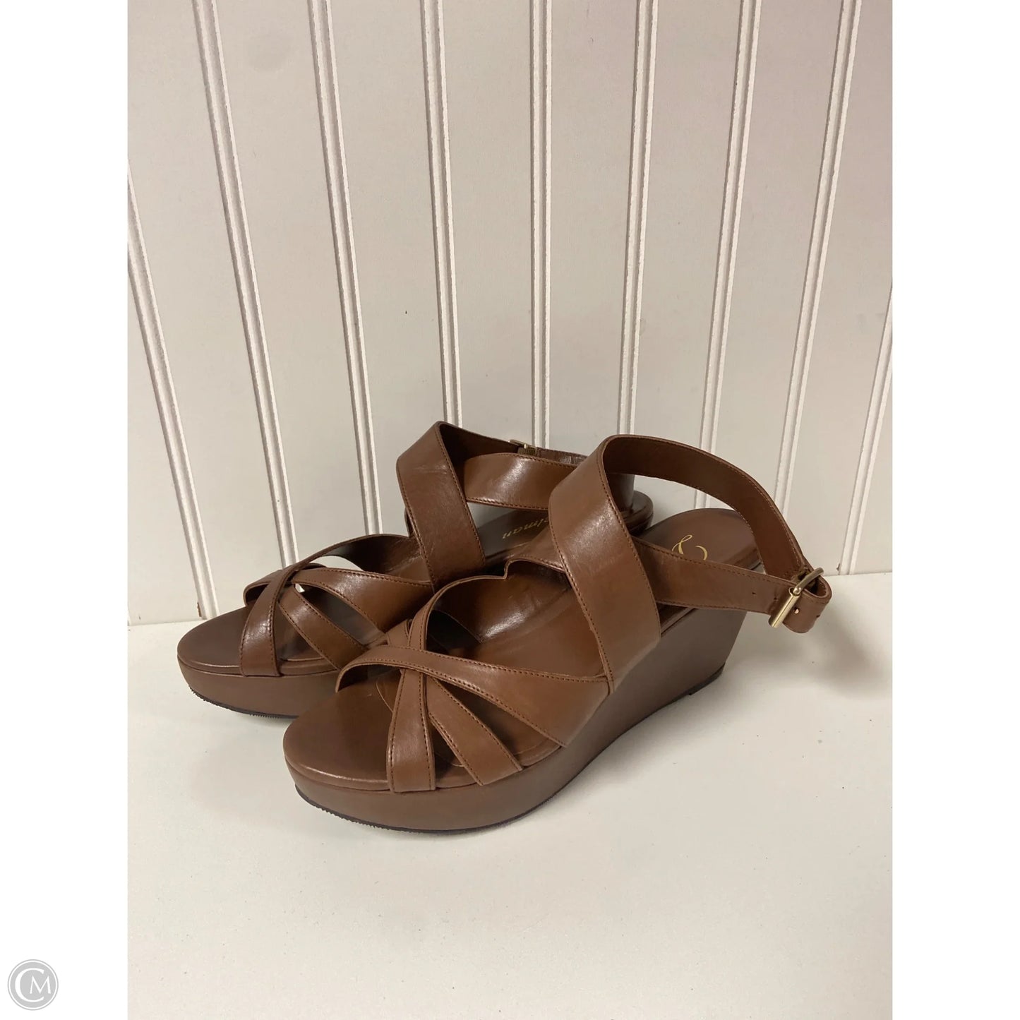 Sandals Heels Wedge By Delman In Brown, Size: 8.5