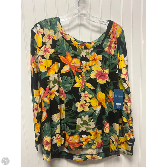 Top Long Sleeve Basic By Caribbean Joe In Tropical Print, Size: L
