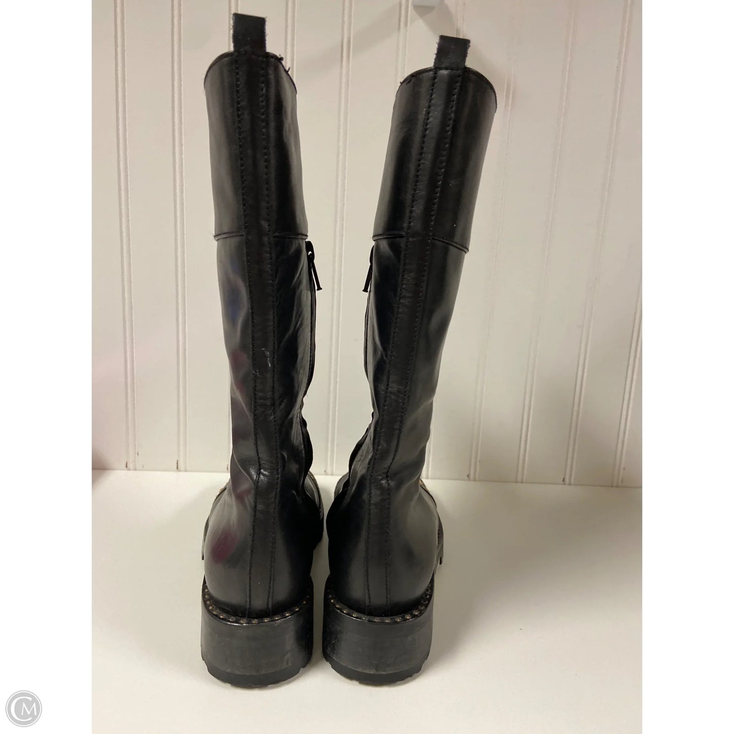 Boots Luxury Designer By Versace In Black, Size: 5