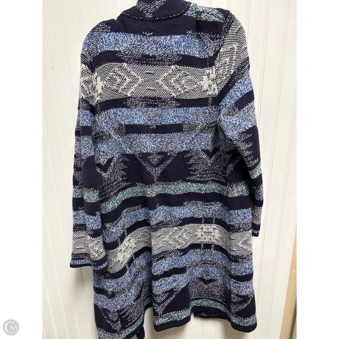 Sweater Cardigan By Spense In Blue & White, Size: 1x