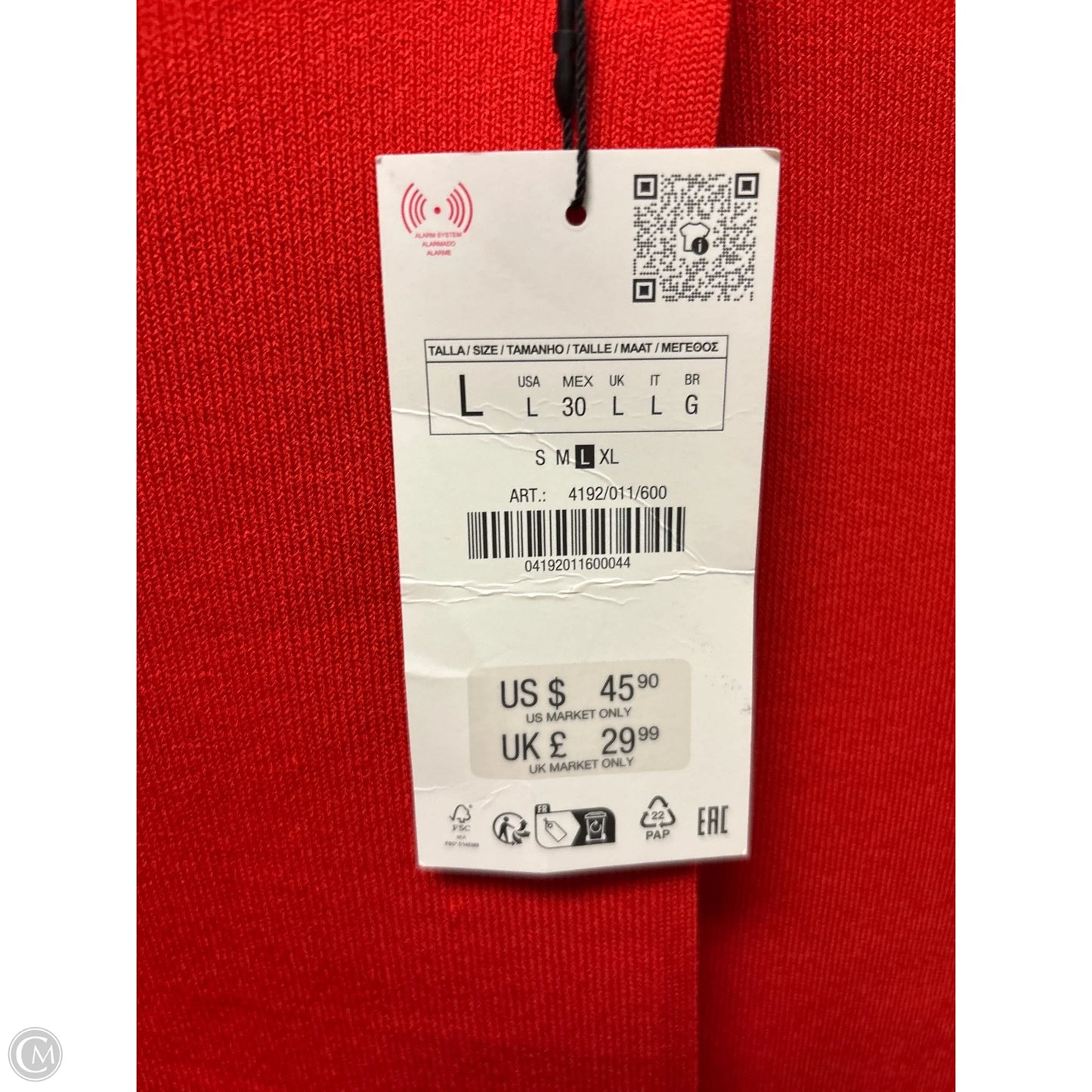 Sweater Short Sleeve By Zara In Red, Size: L