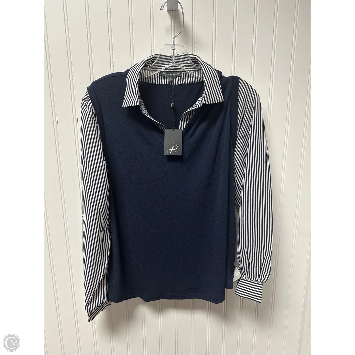 Top Long Sleeve By Adrianna Papell In Navy, Size: M