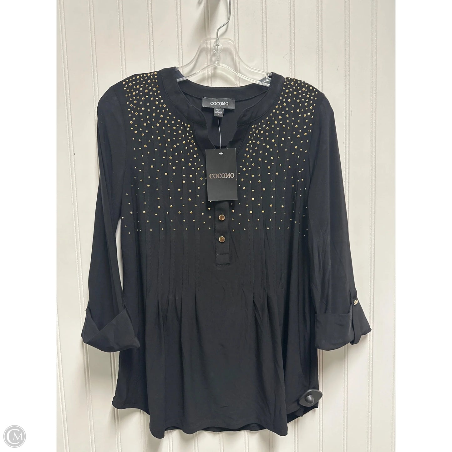 Top Long Sleeve By Cocomo In Black & Gold, Size: S