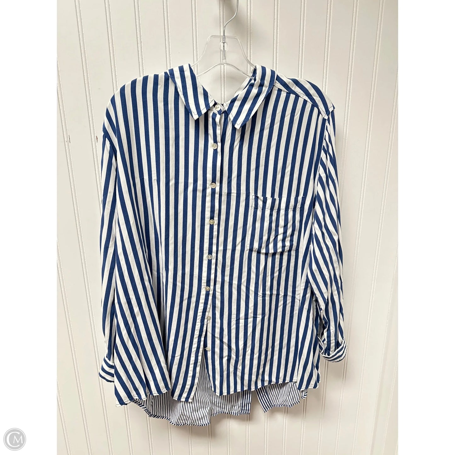 Top Long Sleeve By Jane And Delancey In Blue & White, Size: 2x