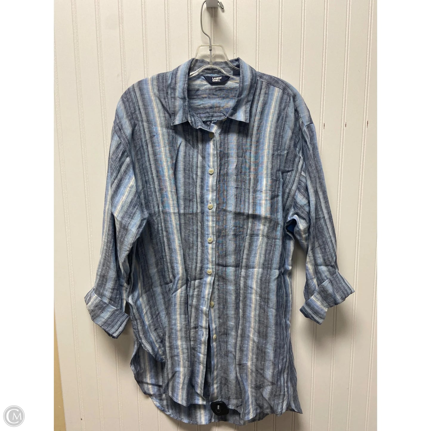 Top Long Sleeve By Lands End In Blue & White, Size: M
