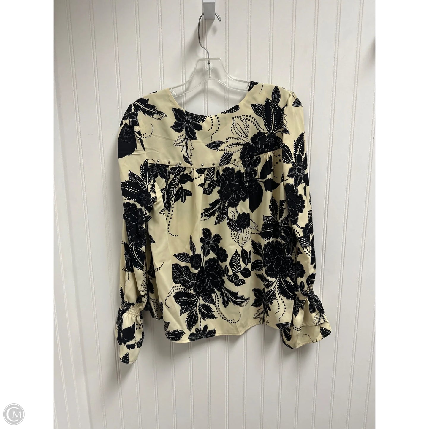 Top Long Sleeve By Nicole Miller In Black & Cream, Size: S