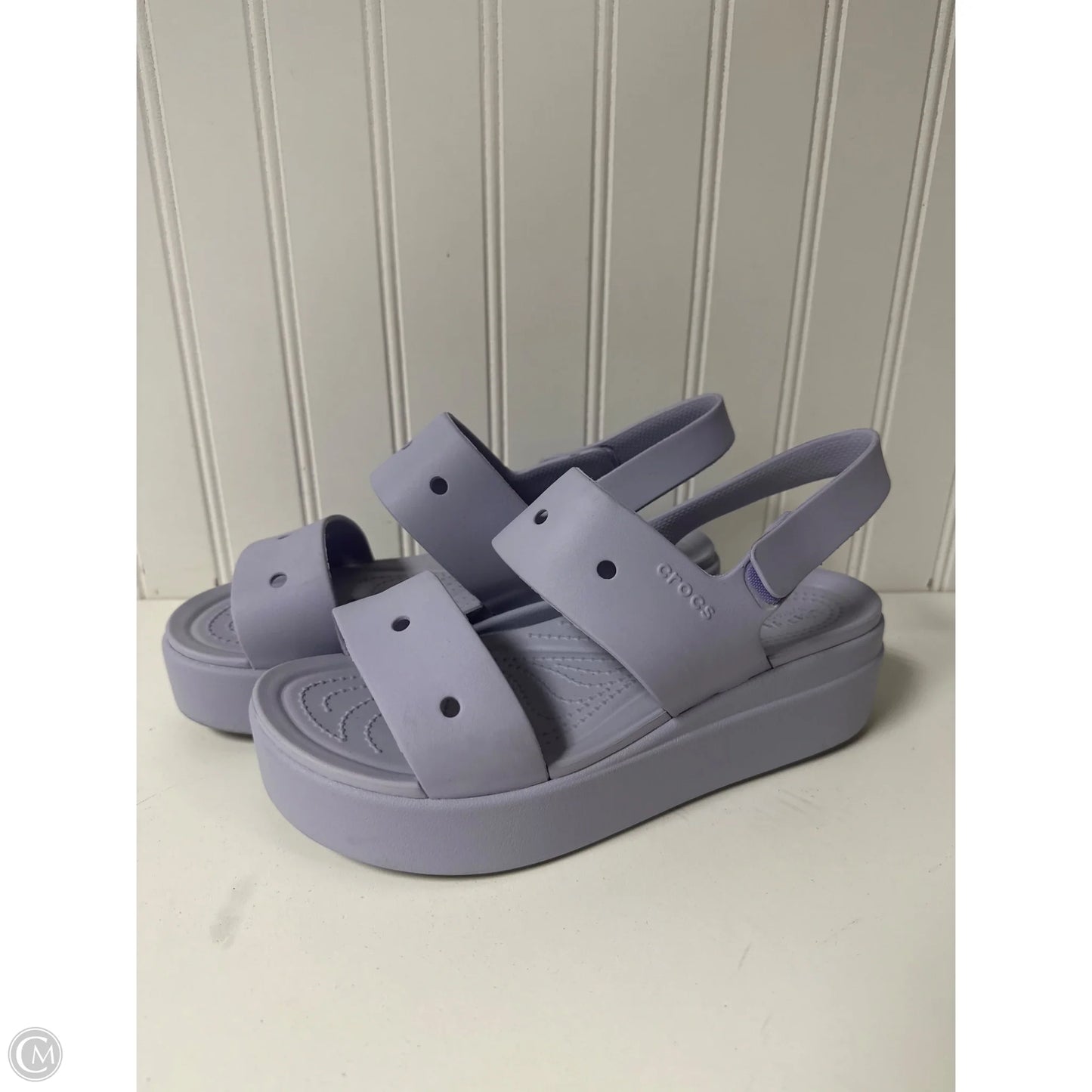 Sandals Heels Wedge By Crocs In Purple, Size: 8