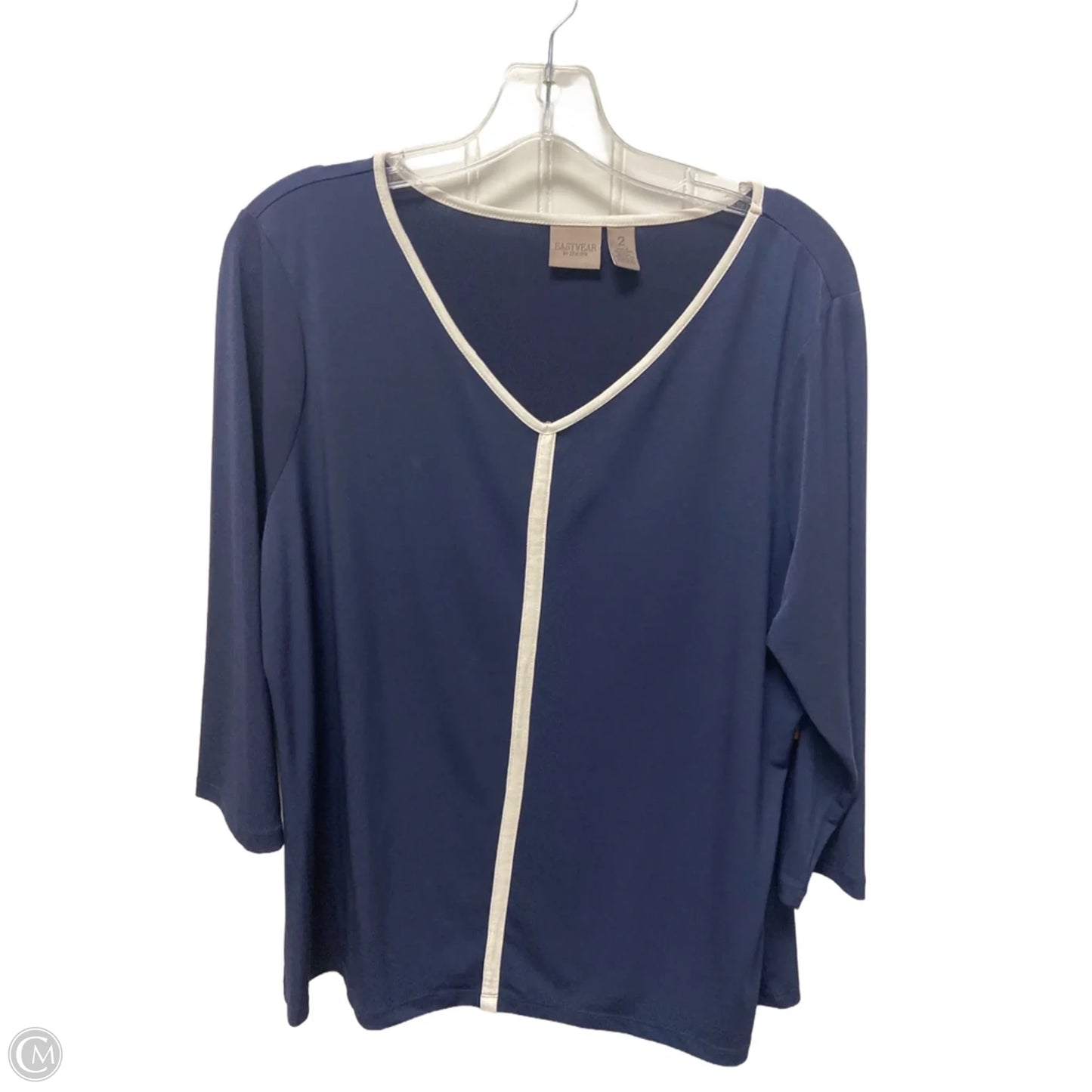 Top Long Sleeve By Easywear By Chicos In Blue & White, Size: L