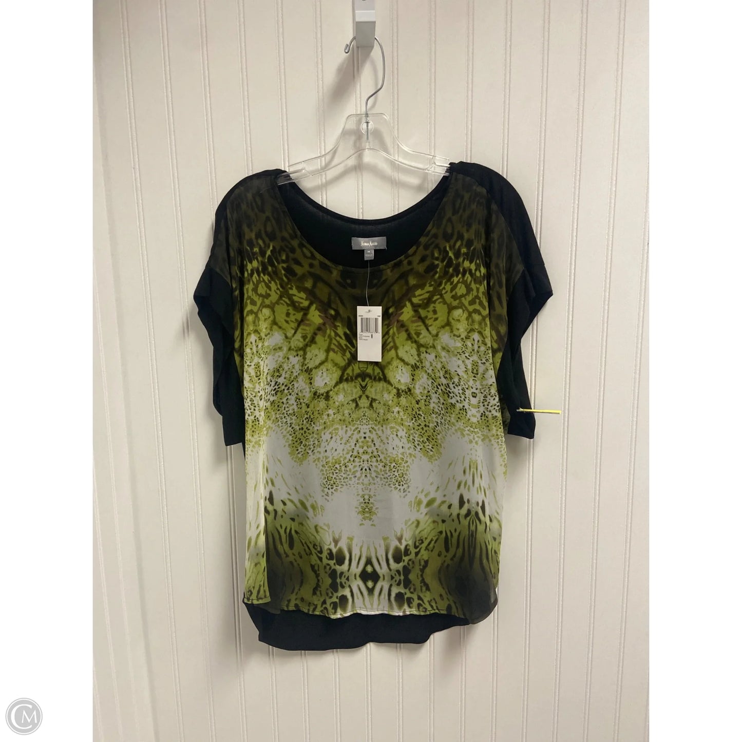 Top Short Sleeve Designer By Neiman Marcus In Green & Grey, Size: M