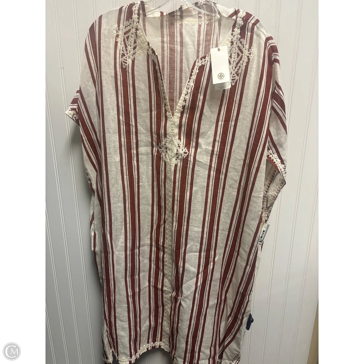 Swimwear Cover-up Designer By Tory Burch In Brown & Cream, Size: M