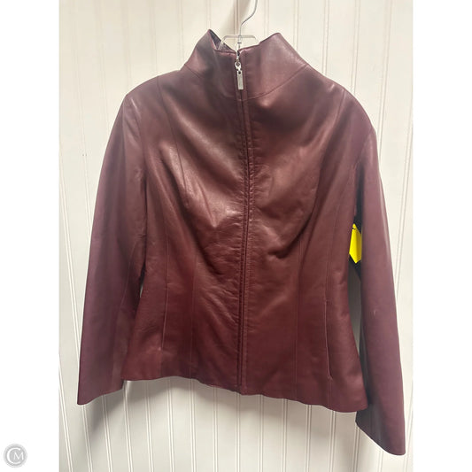 Jacket Leather By Cole-haan In Maroon, Size: S