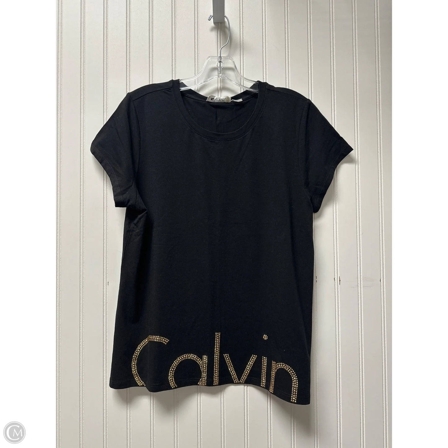 Top Short Sleeve By Calvin Klein In Black & Gold, Size: L
