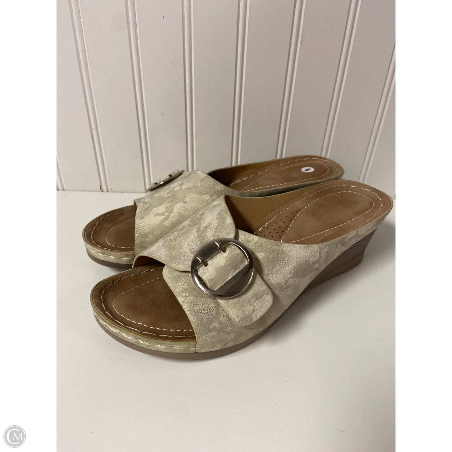 Sandals Heels Wedge By Clothes Mentor In Beige, Size: 9