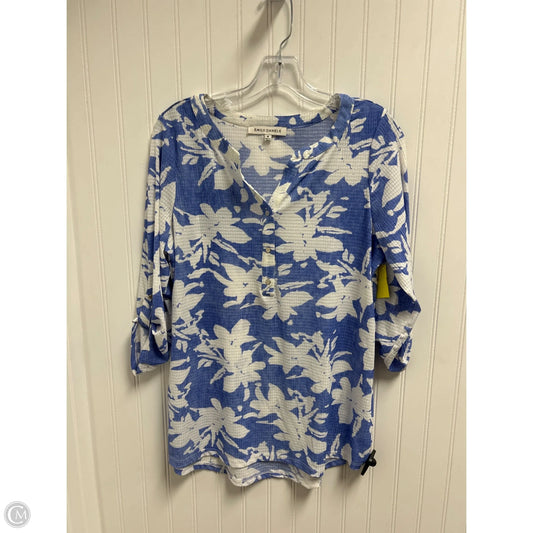 Top 3/4 Sleeve By Emily Daniels In Blue & White, Size: M