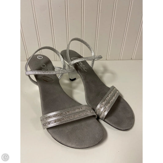 Sandals Heels Block By Clothes Mentor In Silver, Size: 10