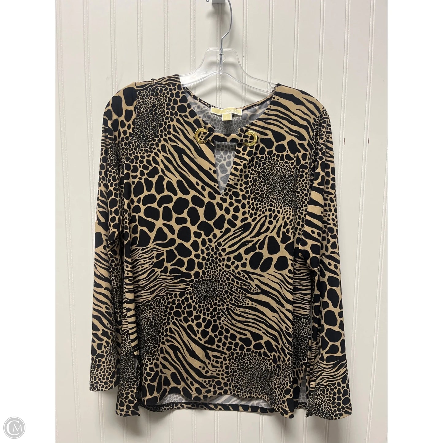 Top Long Sleeve By Michael By Michael Kors In Animal Print, Size: L