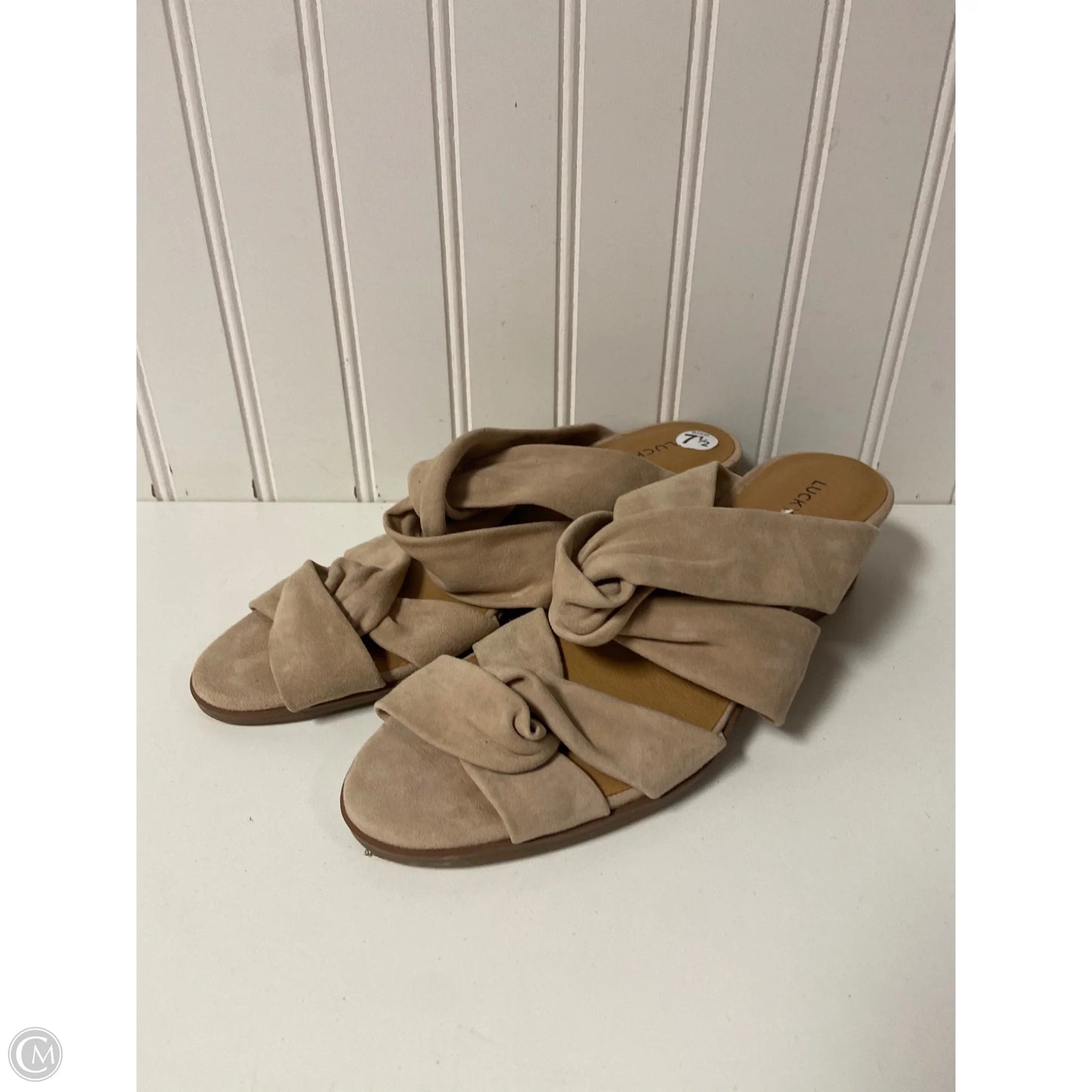 Sandals Heels Wedge By Lucky Brand In Beige, Size: 7.5