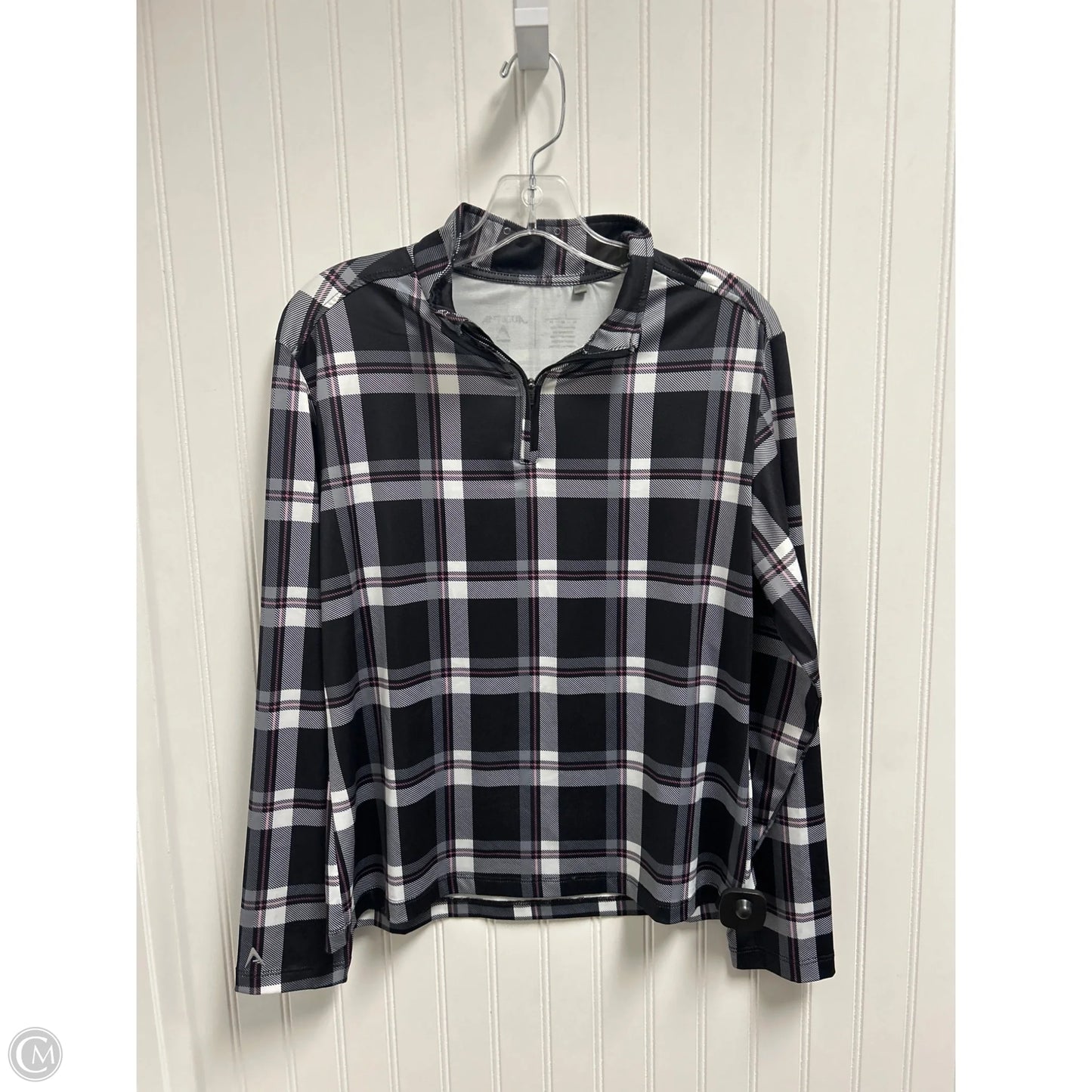 Athletic Top Long Sleeve Collar By Antigua In Plaid Pattern, Size: M